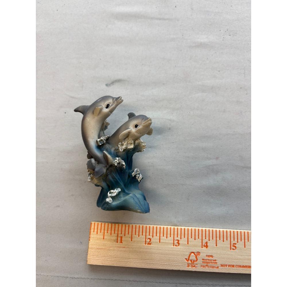 Vintage Resin Dolphin Pair Leaping Ocean Waves Figurine Nautical Coastal Decor